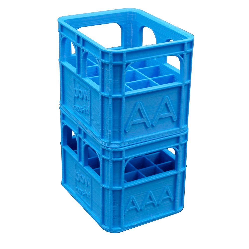 Blaue 3D-Druck AAA und AA Batteriehalterung von der Seite.