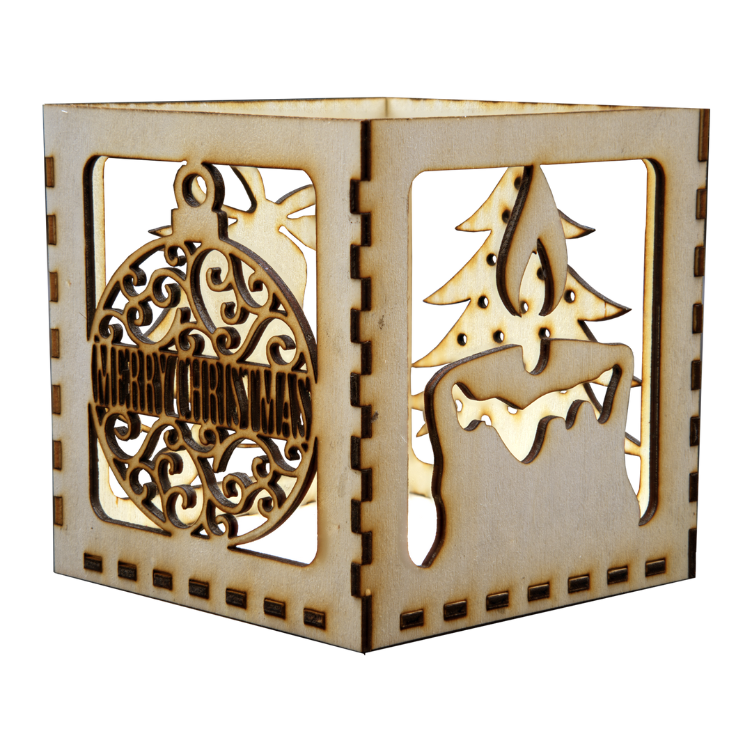Teelichthalter mit Weihnachtsmotiven.