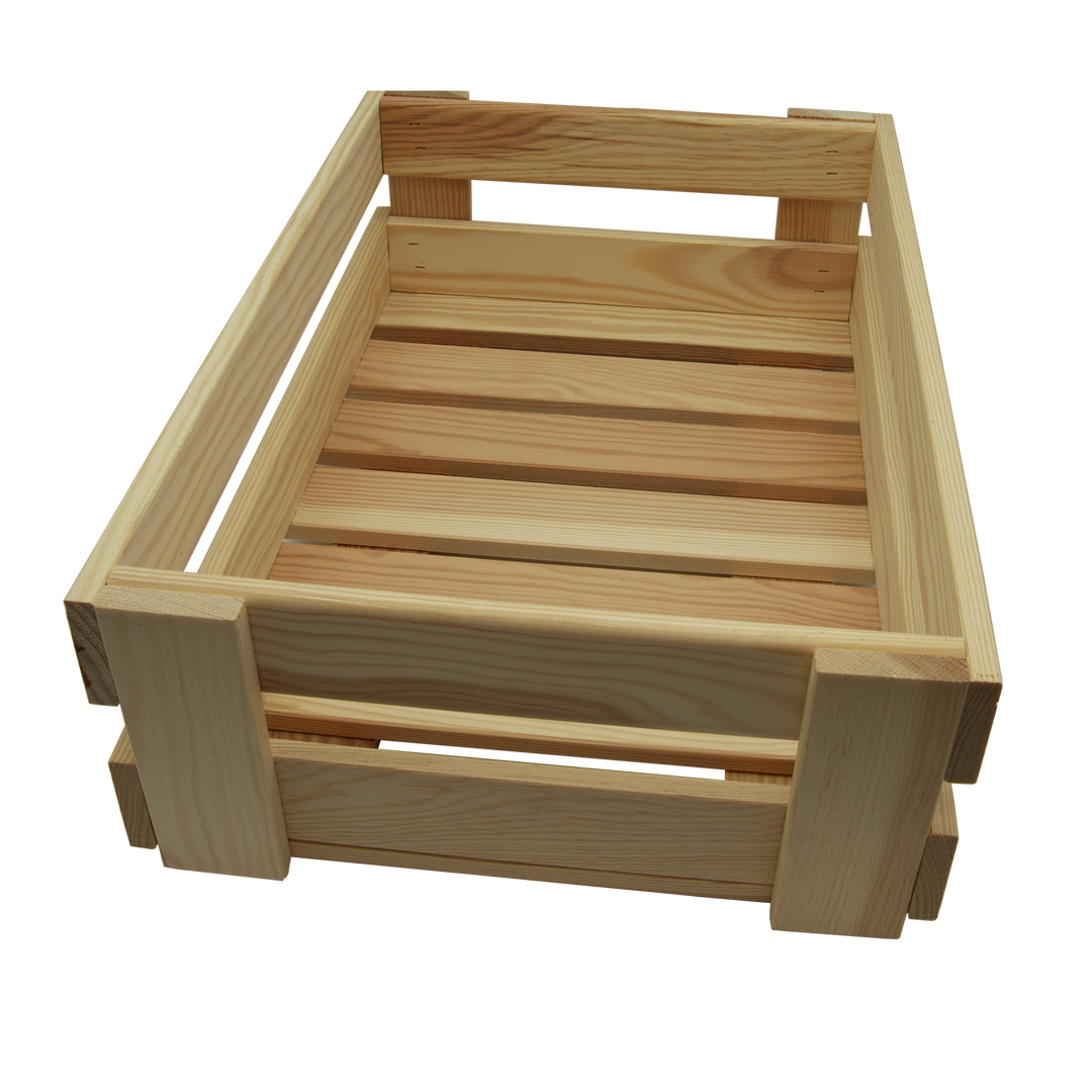 Bräunliche Obstkiste aus Holz.