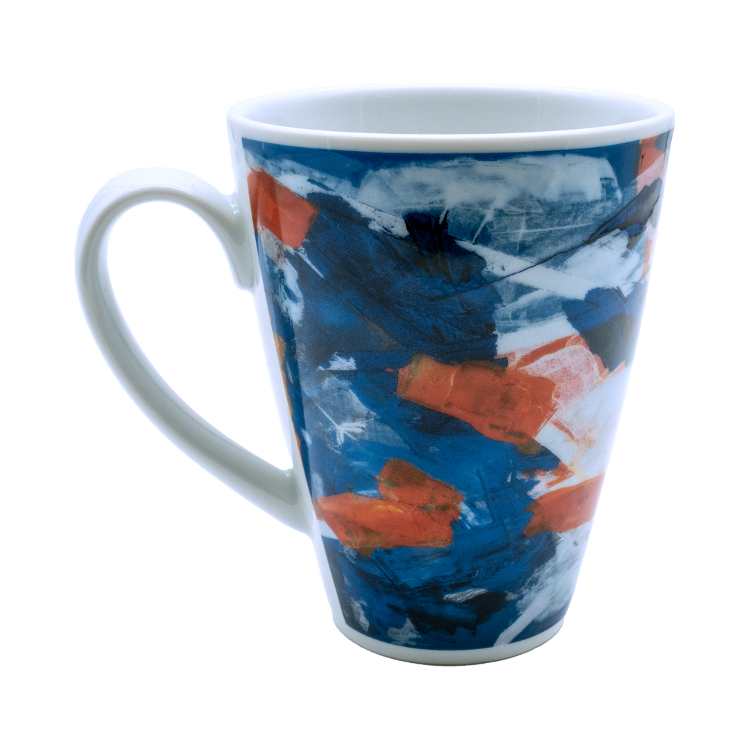 Kunst-Werk-Haus Tasse "Würde", bunt mit abstraktem Muster, Ansicht links