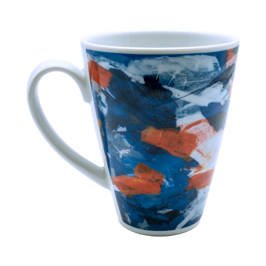 Kunst-Werk-Haus Tasse "Würde", bunt mit abstraktem Muster, Ansicht links